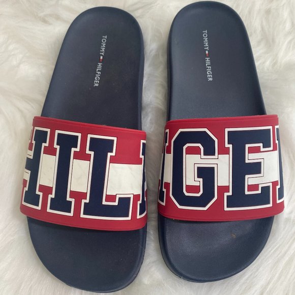 SOLD TOMMY HILFIGER "Hilfiger" Sandals Slides Red White Blue NWOT - Picture 8 of 9